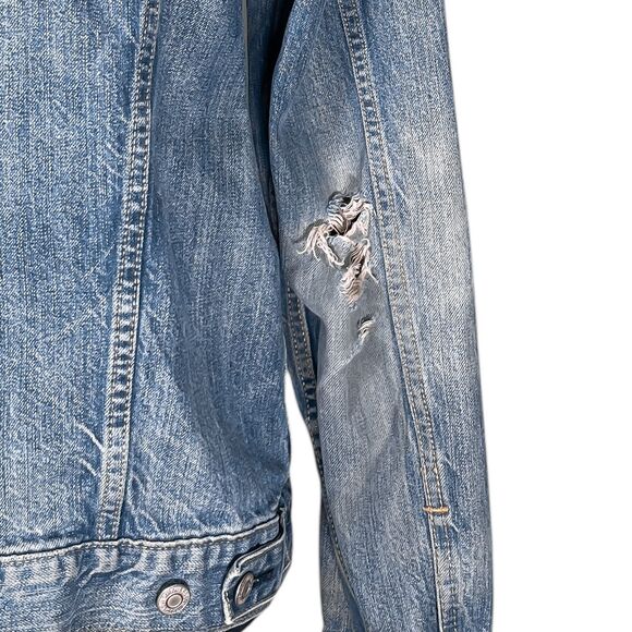 Levi's Denim Jacket Men's Blue Distressed Trucker Red Tab 100% Cotton Size Large - Picture 10 of 12